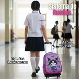 Mochila Kuromi Escolar Con Ruedas + Estuche + Lonchera Desmontable Poliéster Lila Niña