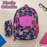 Mochila Escolar Con Estuche 43cm Tela Oxford Impermeable Niña