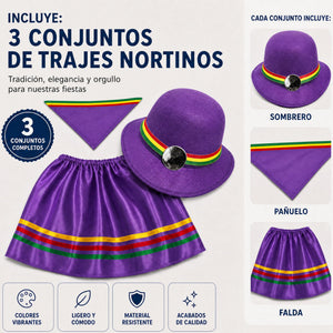 Pack 3 Trajes Nortinos Niña 3 Piezas Morado Baile Típico Fiestas Patrias