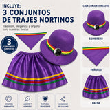 Pack 3 Trajes Nortinos Niña 3 Piezas Morado Baile Típico Fiestas Patrias