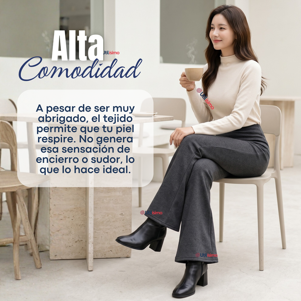 Calza Polar Con Chiporro Palazzo Mujer Elasticada Térmica Gris Oscuro