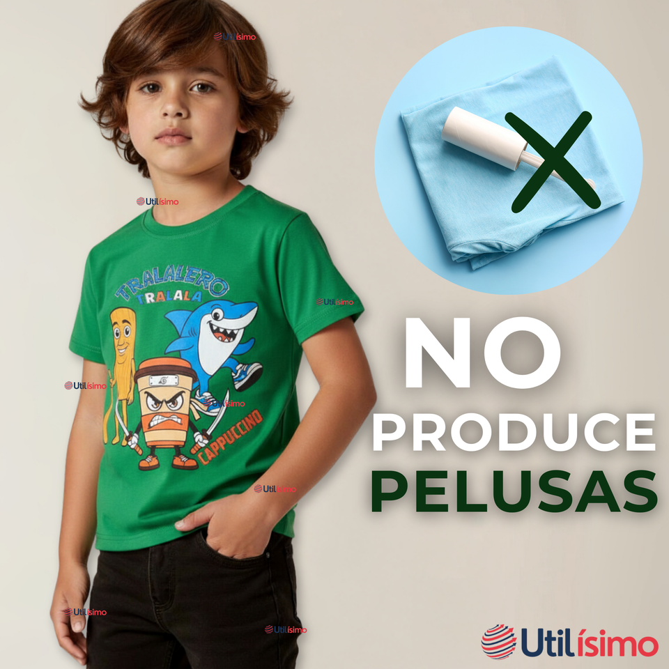 Polera Brainrots 100% Algodón Manga Corta Niño Tralalero Verde