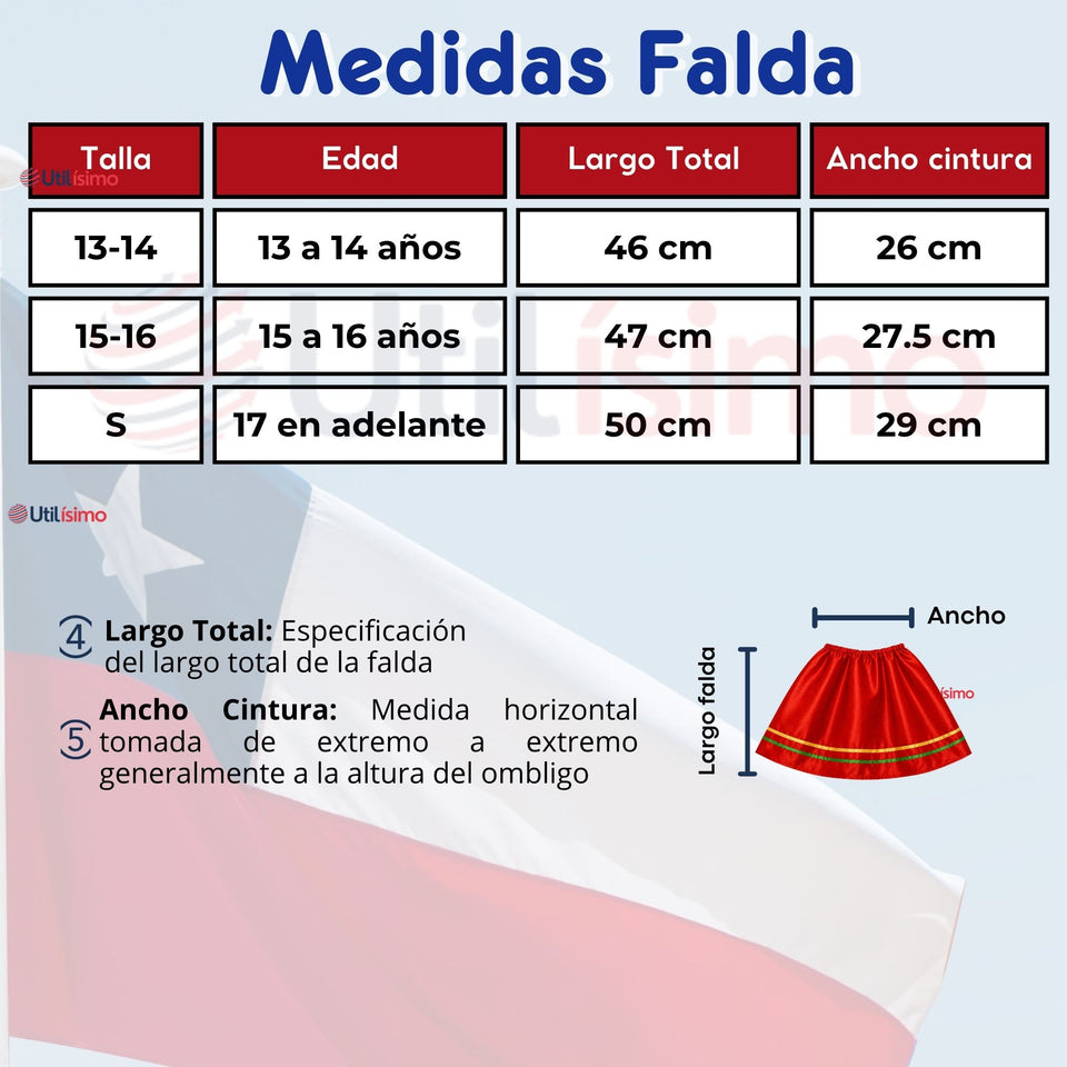 Traje Nortino Juvenil Con Polera 4 Piezas Rojo Baile Típico Fiestas Patrias