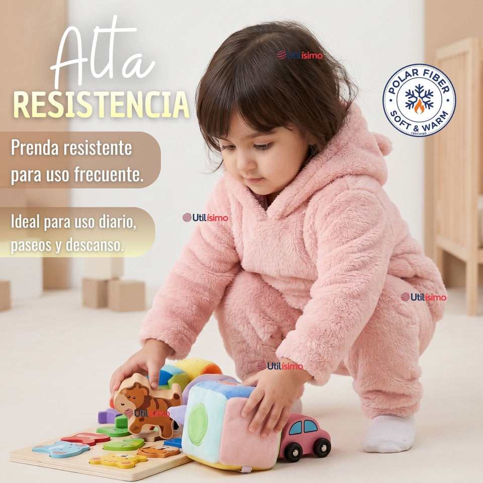 Buzo Polerón Conjunto Polar Niña Con Capucha Unicolor Rosado