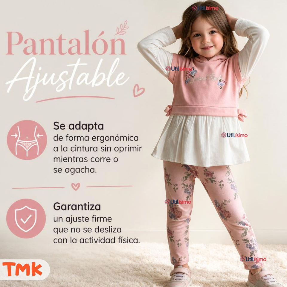 Conjunto 2 Piezas Polerón con Capucha y Pantalón 100% Algodón Niña Tedmimak Sweet flowers