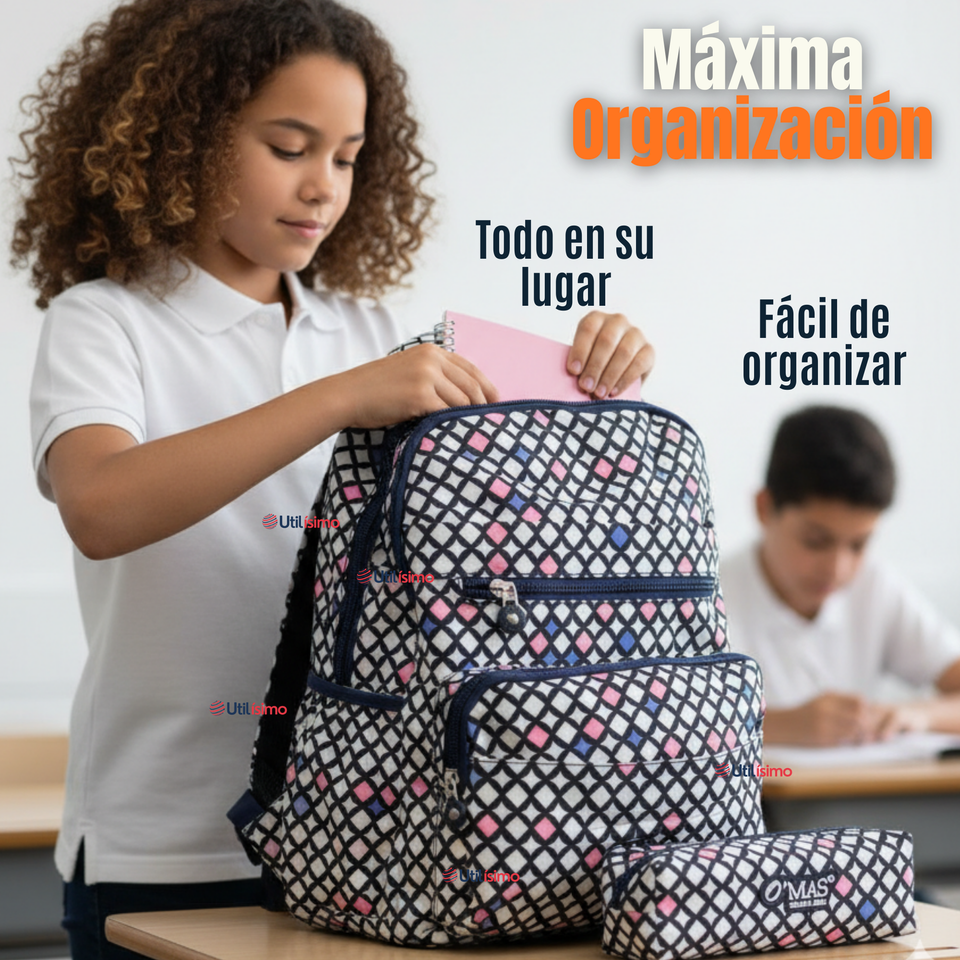 Mochila Escolar Con Estuche 46cm Poliéster Impermeable Niña Juvenil