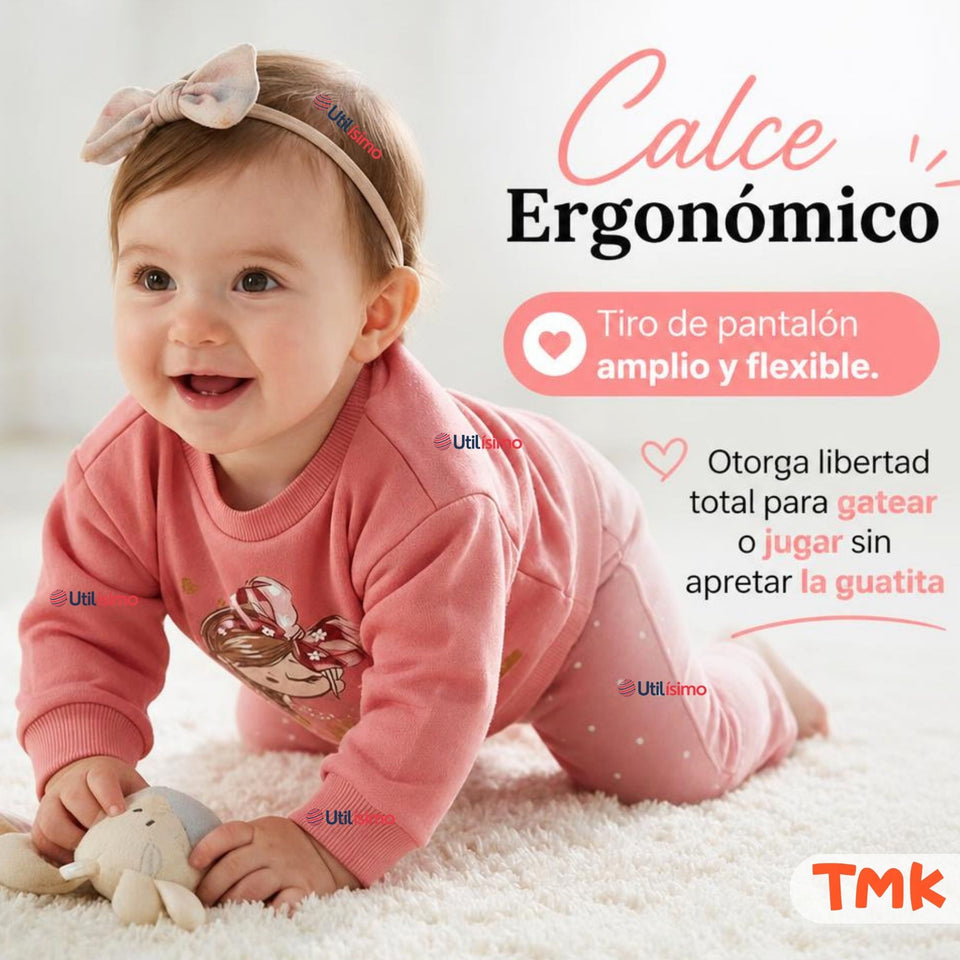 Conjunto 2 Piezas Polerón y Pantalón 100% Algodón Tedmimak Bebé Niña Beautiful pink