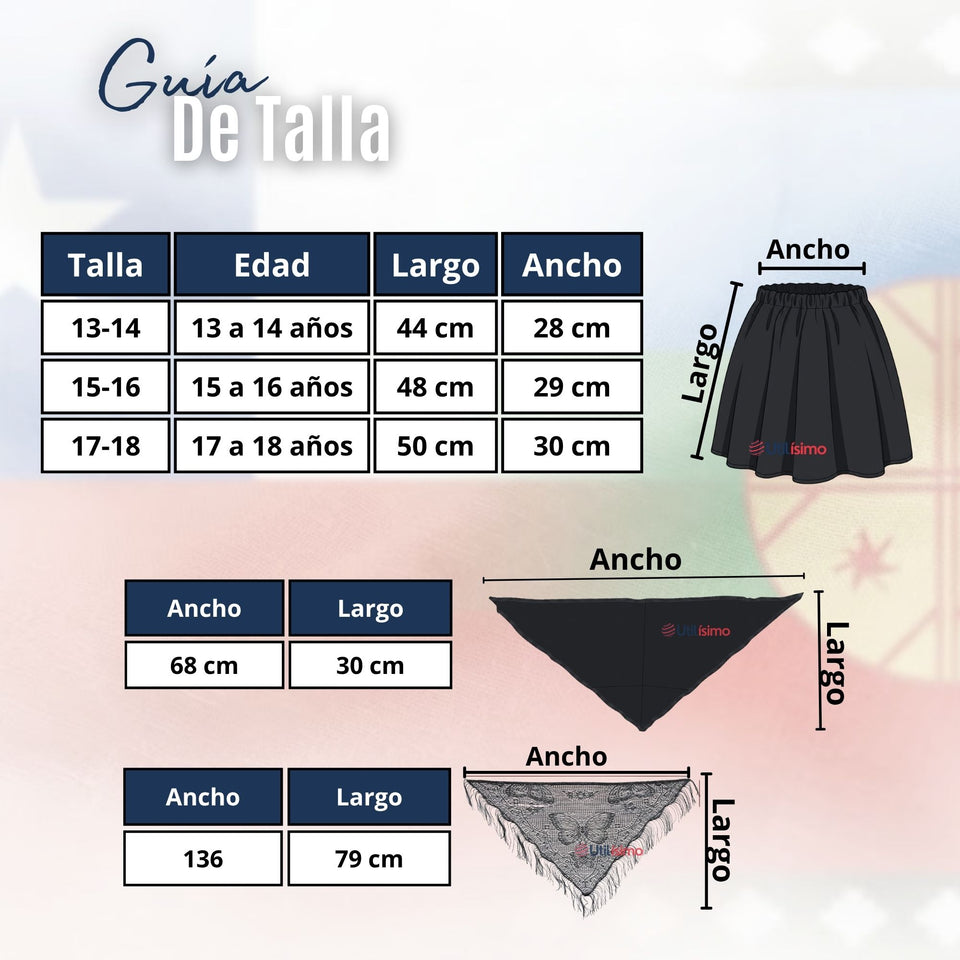 Traje Chilote Juvenil Negro Fiestas Patrias Con Polera 4 Piezas Tradicional Chilota
