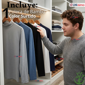 Camiseta Polera Bambú Primera Capa Cuello Beatle Manga Larga Colores Surtidos Hombre