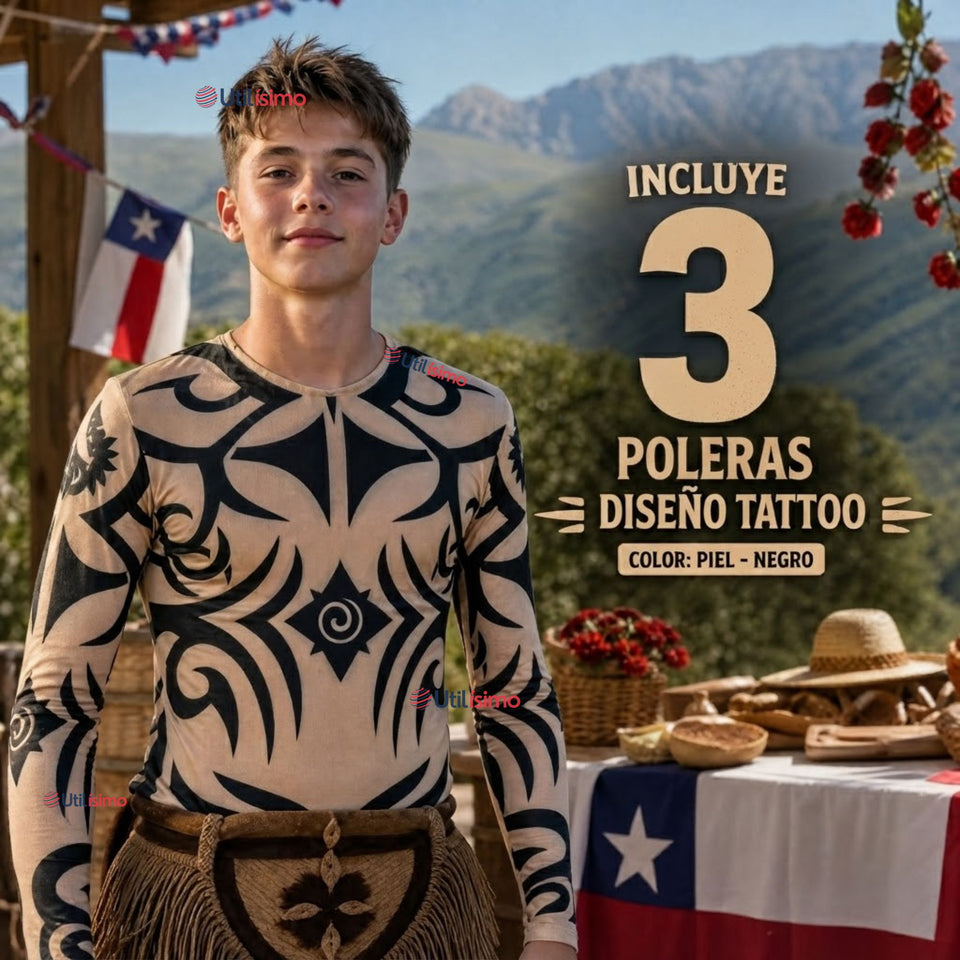 Pack 3 Poleras Diseño Tattoo Juvenil Rapa Nui Estilo Pascuense Traje Danza