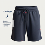 Pack 3 Shorts Pantalones Corto Niño Algodon Deportivo Escolar Azul Marino