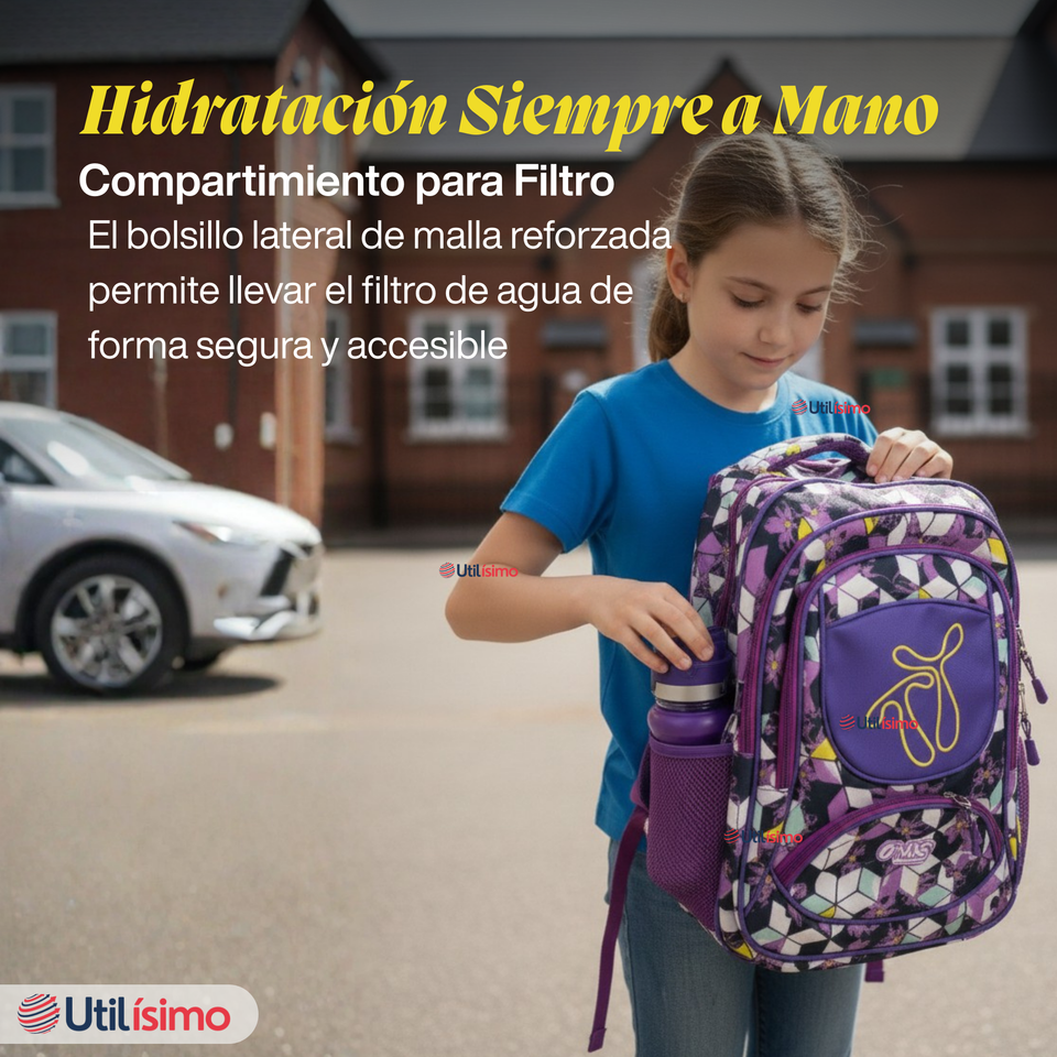 Mochila Escolar Bolso Con Estuche 43Cm Tela Oxford Niña Beautiful Flowers
