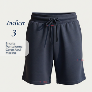 Pack 3 Shorts Pantalones Corto Juvenil Algodón Deportivo Escolar Azul Marino