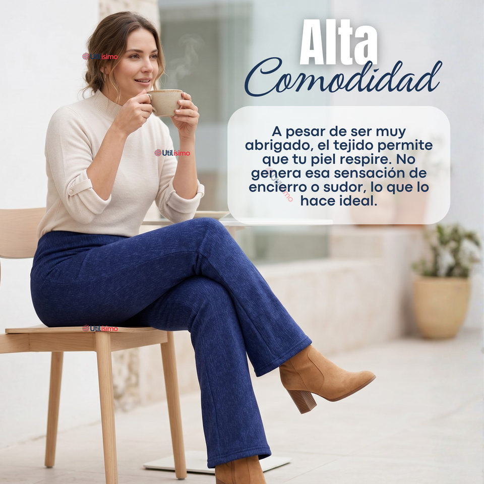 Calza Polar Con Chiporro Palazzo Mujer Elasticada Térmica Azul jeans
