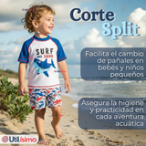 Traje de Baño Manga Corta Pantalón Corto 2 Piezas Corte Split Niño 2 a 4 años Blue Azul