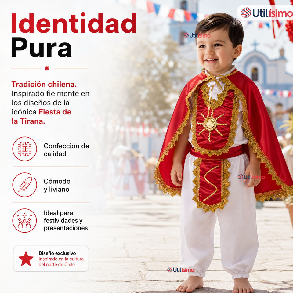 Traje Tirana Diablada Rojo 5 Piezas Niño Baile Típico Fiestas Patrias