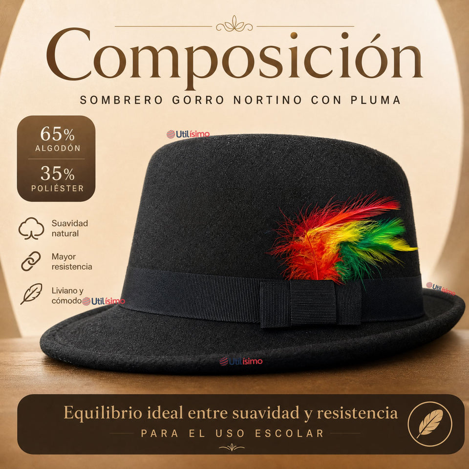 Sombrero Nortino Con Plumas Niño Traje Típico Fiestas Patrias