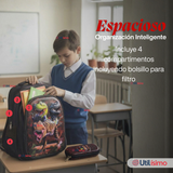 Mochila Escolar Bolso Con Efecto 3D Estuche + Lonchera 40Cm Tela Oxford Niño Dark Dinosaur