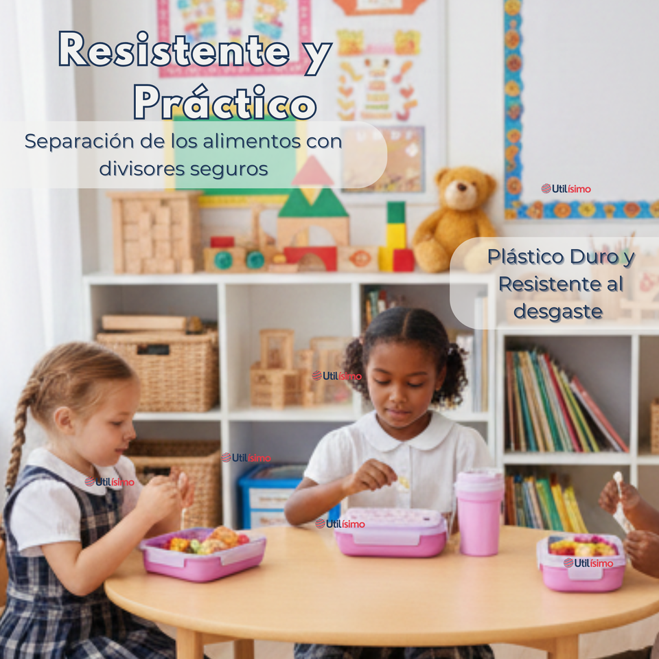 Set Fiambrera Tupper + Vaso Para Niños y Niñas Colores Varios Infantiles