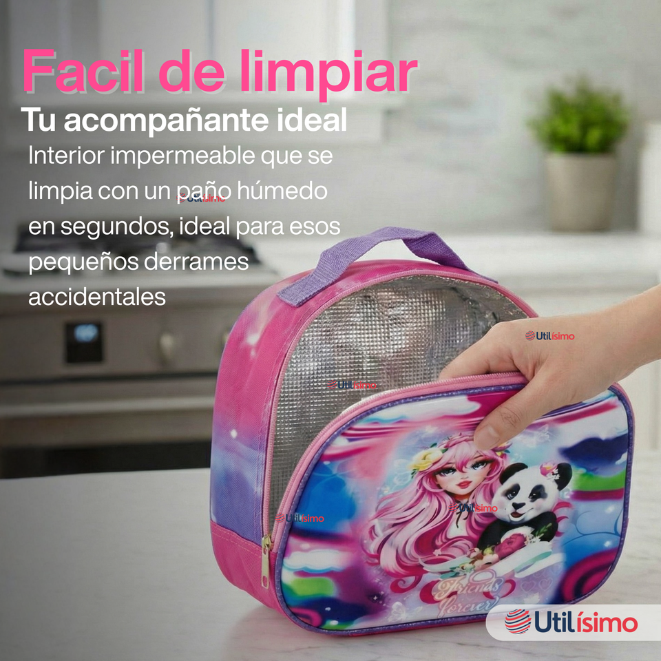 Mochila Bolso Escolar Diseño 3D + Estuche + Lonchera 40Cm Niña Tela Oxford Friends Forever