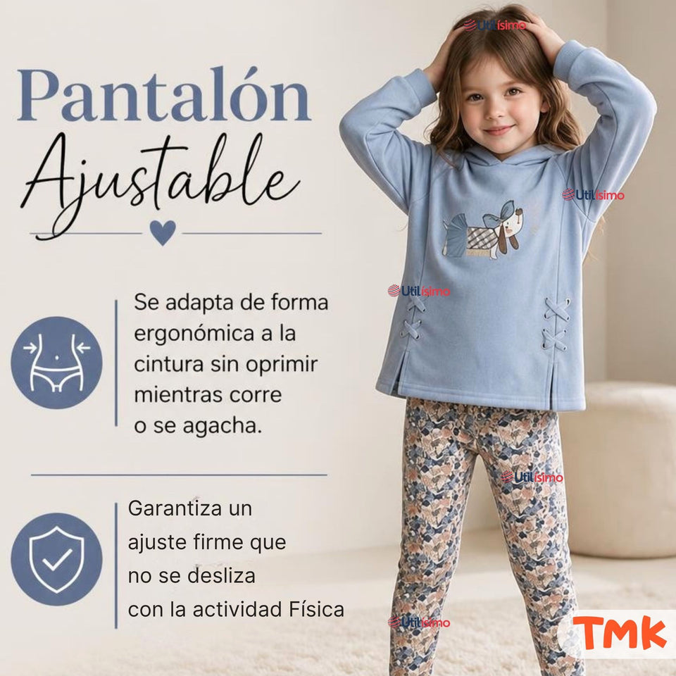 Conjunto 2 Piezas Polerón con Capucha y Buzo 100% Algodón Niña Tedmimak Blue Puppy