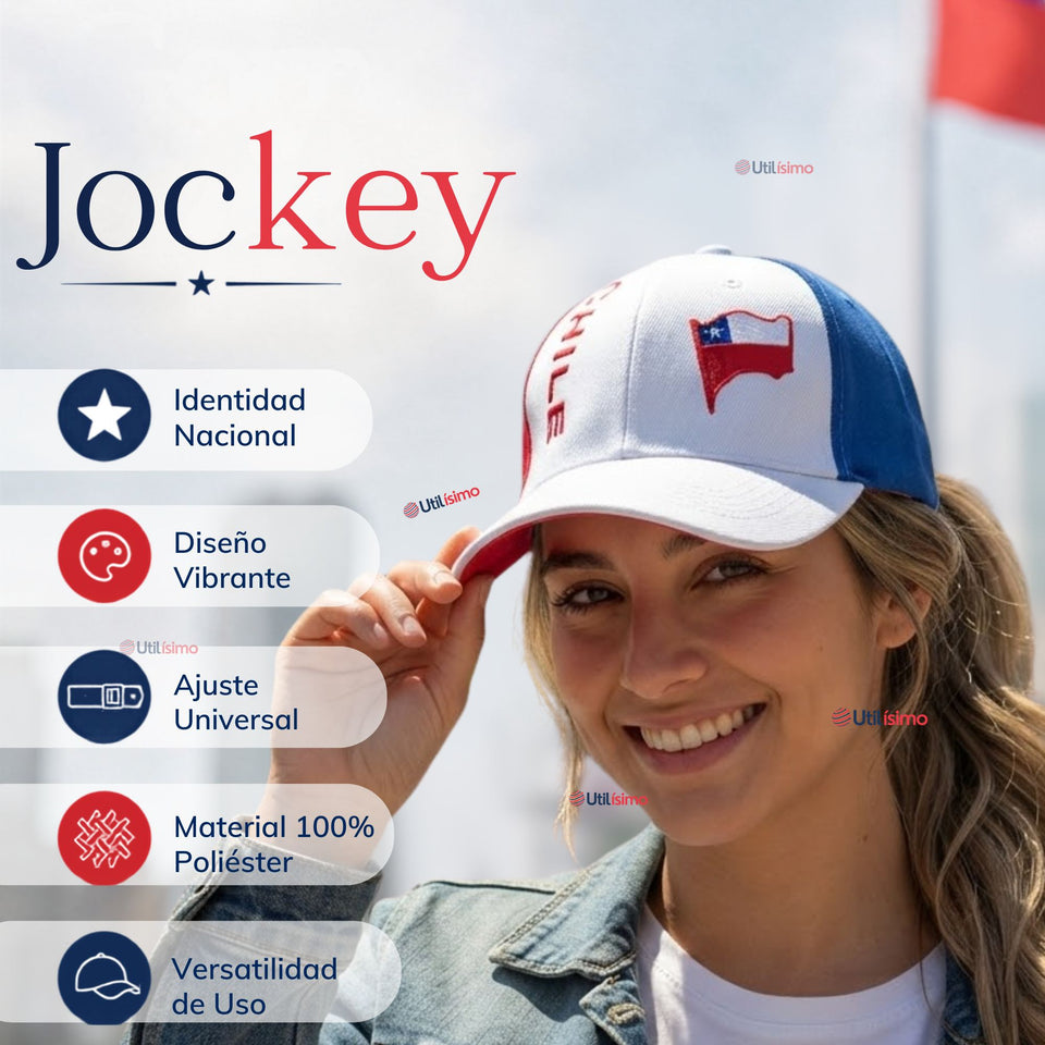 Jockey Gorro Mujer Bandera De Chile Bordado Tricolor