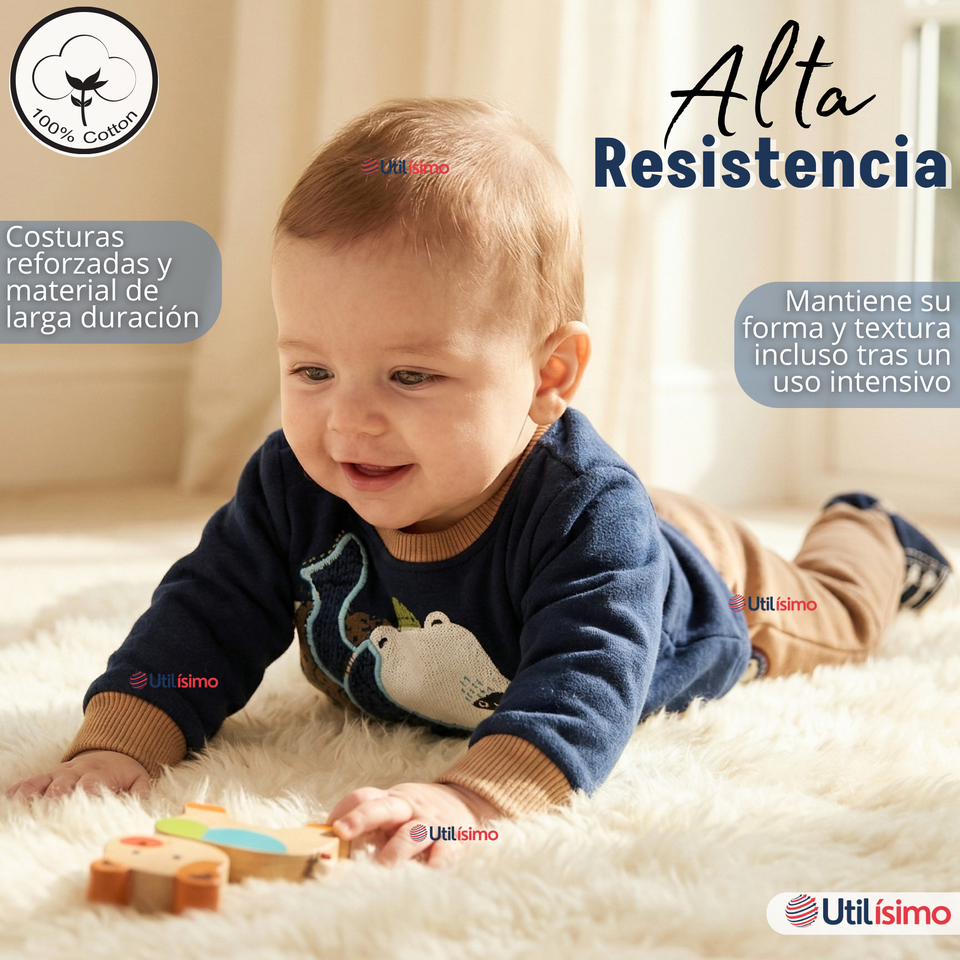 Conjunto 2 Piezas Buzo Pantalón Y Polerón De Algodón Azul Oso Polar Bebé Niño