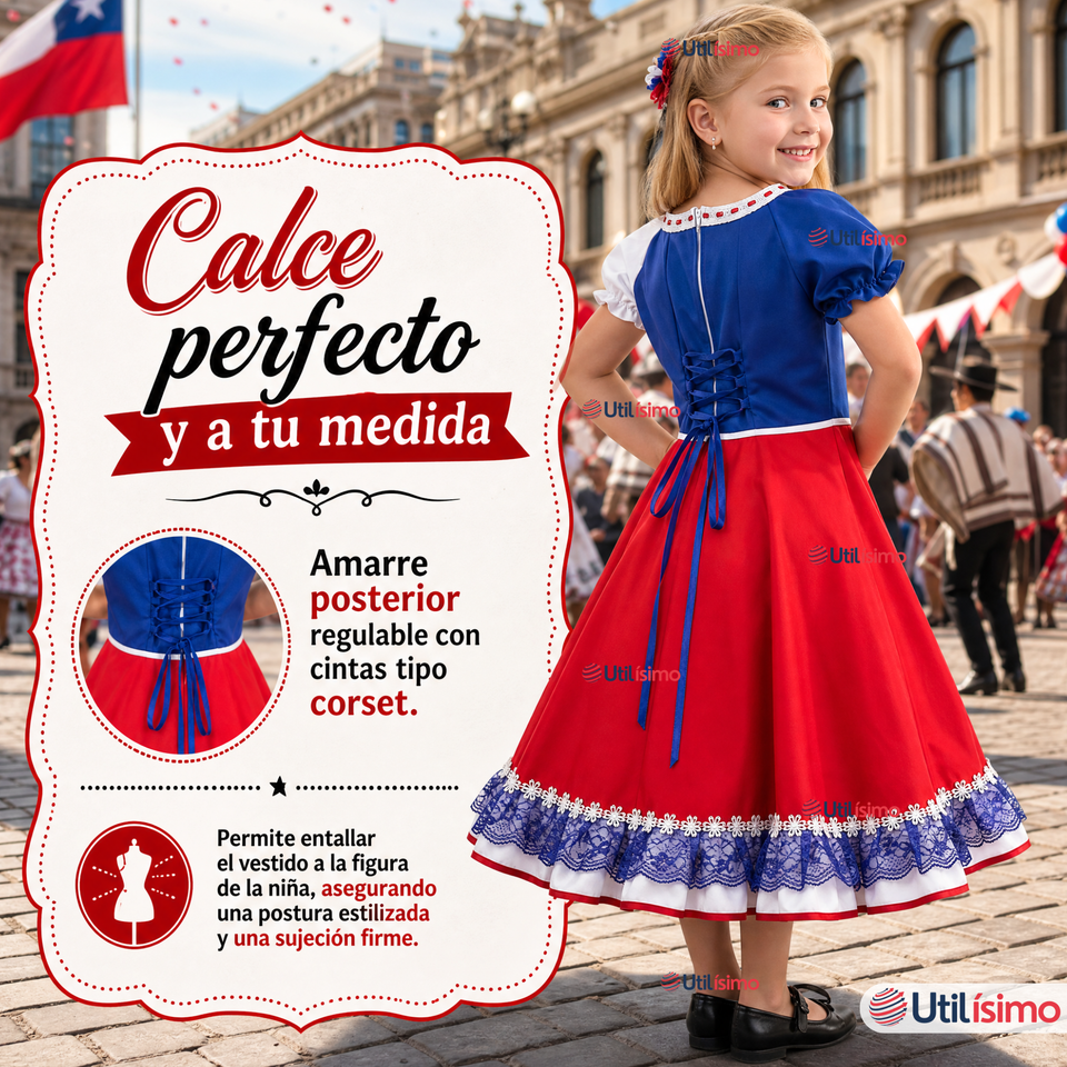 Vestido Chinita Huasa Niña Bandera Chile Fechas Patrias