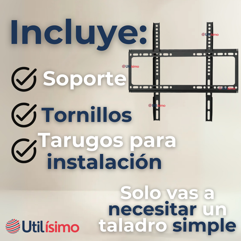 Soporte TV Pared Fijo 50Kg 26 a 63 Pulgadas 26 27 28 29 30 32 37 39 40 42 43 46 47 48 49 50 55 58 60 62 63