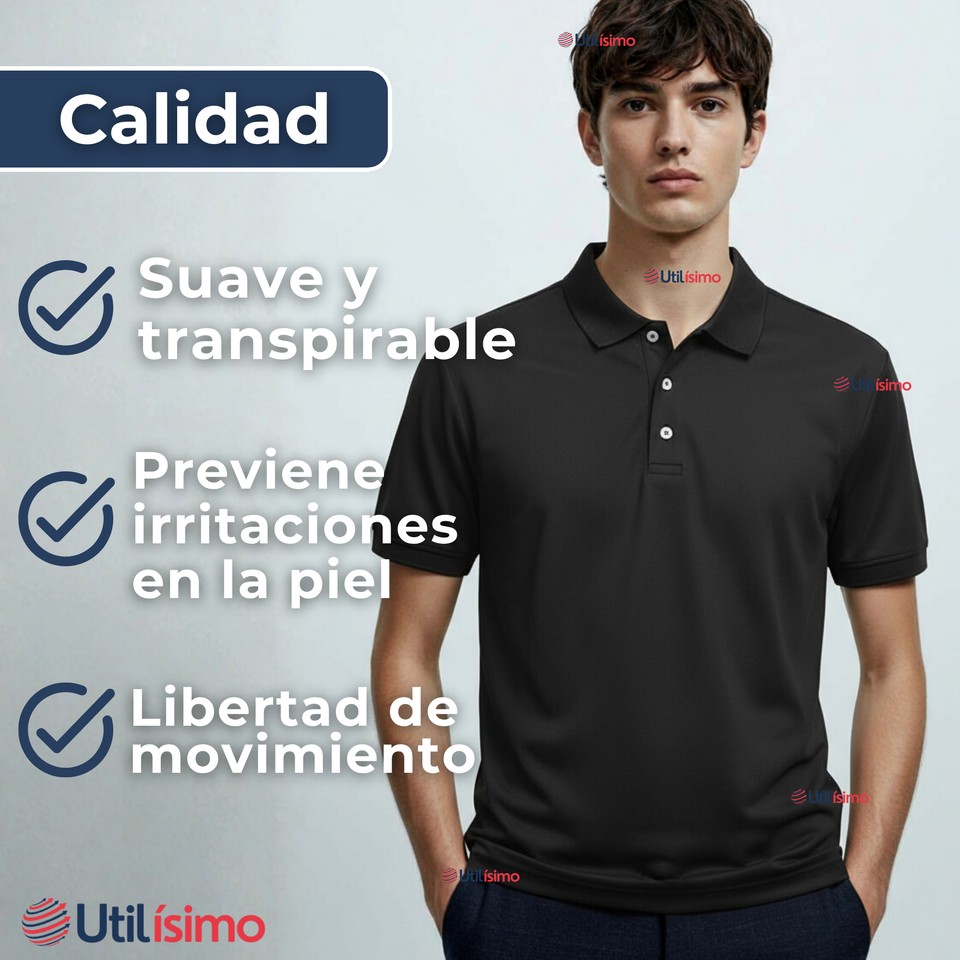 Polera Pique Premium 200g Manga Corta 100% Algodón Textura Suave Chemise Negro Hombre
