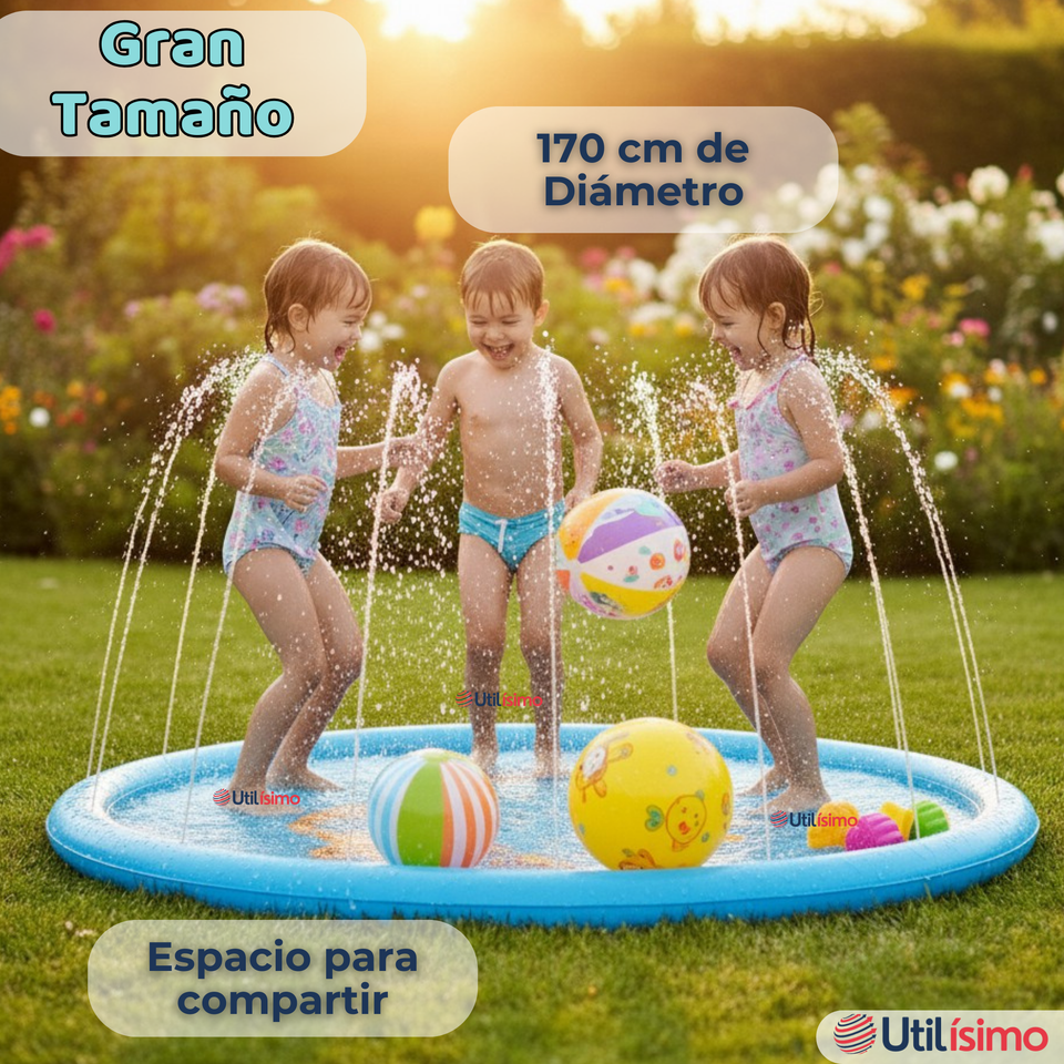 Alfombra De Agua Piscina A Chorros Cascada Niños Color Celeste 170cm