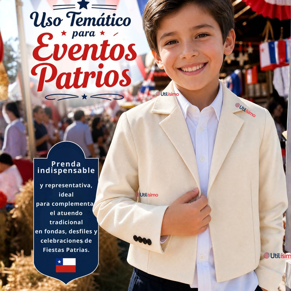 Chaqueta Huaso Niño  Beige Tradicional Fiestas Patrias Chile
