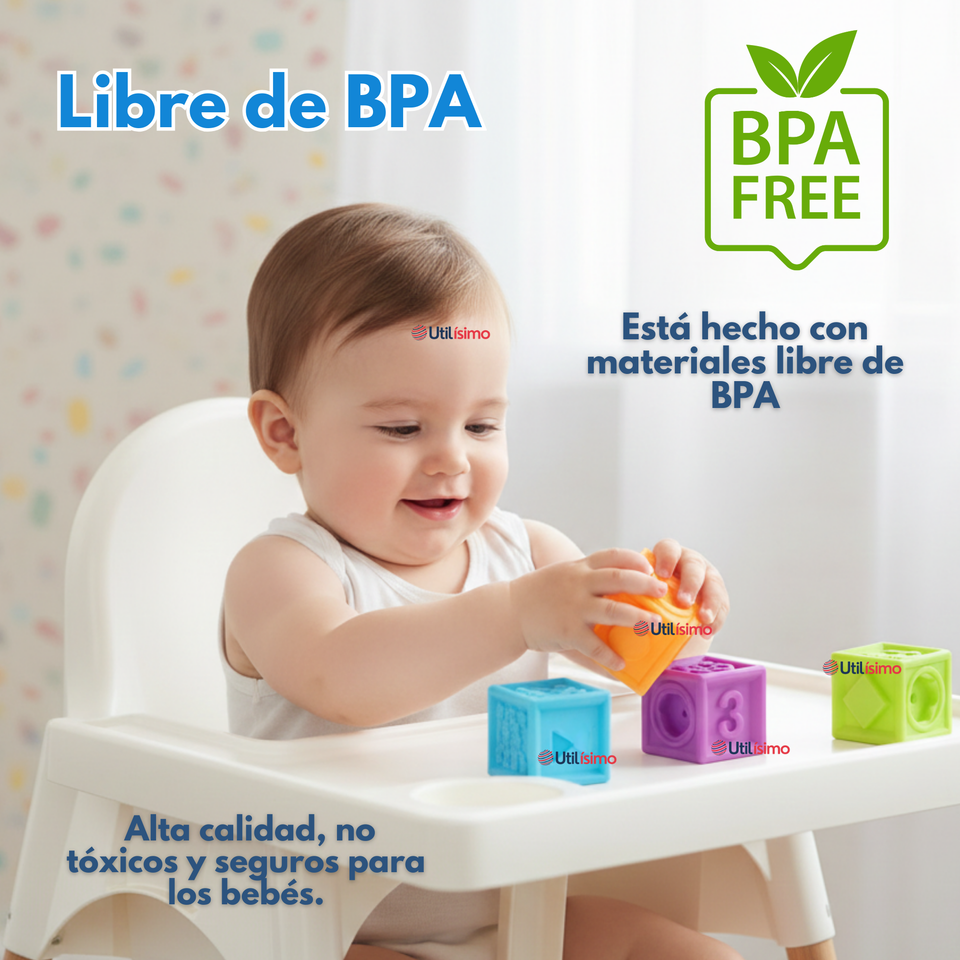 Set 8 Bloques Sensoriales De Silicona Con Números Juguete Bebé