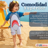 Traje de Baño Enterito Con Cremallera Manga Larga Niño 2 a 6 años Gray Shark