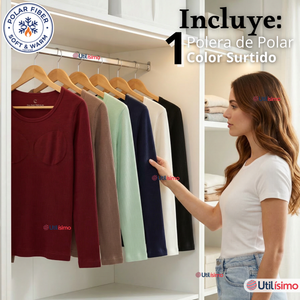 Camiseta Polera Polar Primera Capa Acanalada Reductora Manga Larga Colores Surtidos Mujer