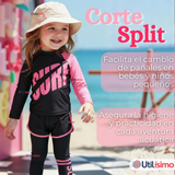 Traje de Baño Manga Larga Pantalón Largo Pantalón Corto 3 Piezas Corte Split Niña 3 a 11 años Black Surf