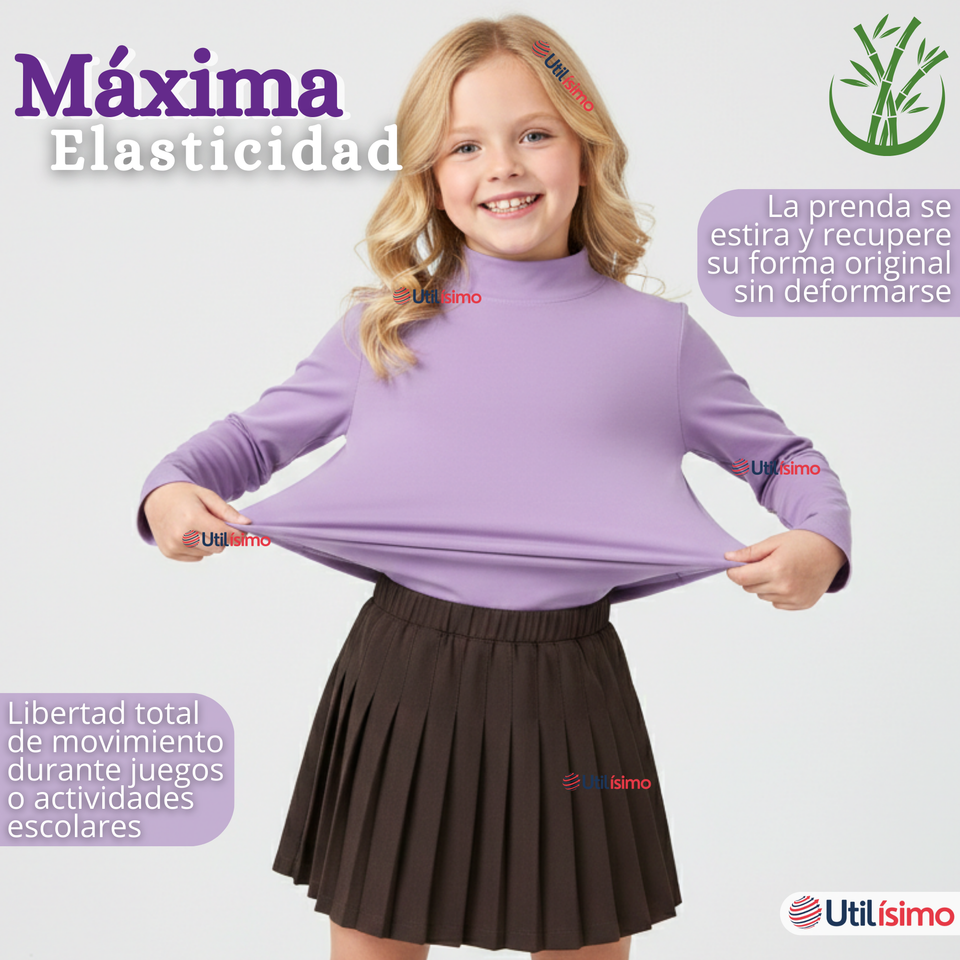 Pack 3 Poleras Camisetas Bambú Lilas Cuello Beatle Primera Capa  Manga Larga Niña