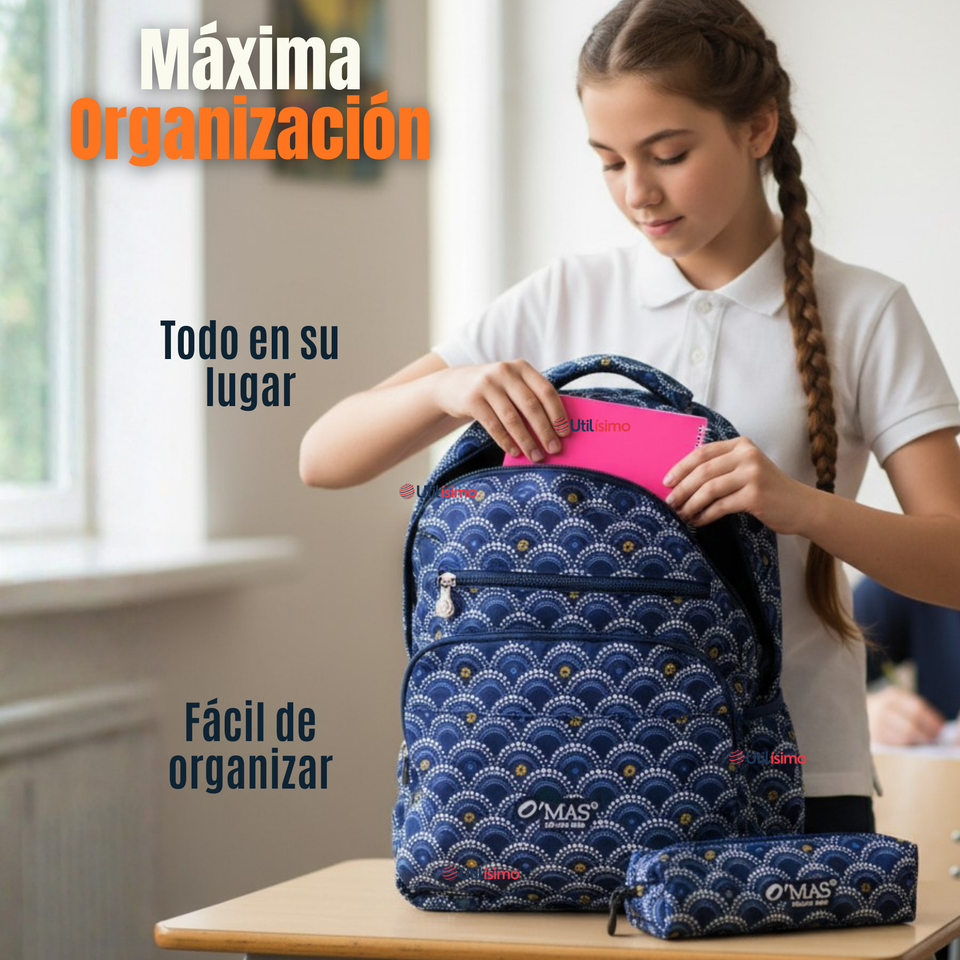 Mochila Escolar Con Estuche 46cm Poliéster Impermeable Niña Juvenil