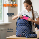 Mochila Escolar Con Estuche 46cm Poliéster Impermeable Niña Juvenil