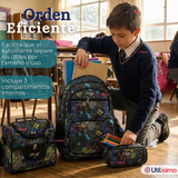 Mochila Escolar + Estuche + Lonchera 45cm Tela Oxford Estampado de Dinosaurio Niño