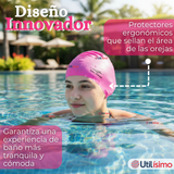 Gorro Natación Baño Con Protector De Orejas Silicona Color Rosado 12 años en adelante