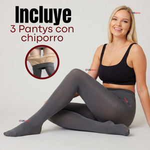 Pack 3 Calzas Pantys Con Chiporro Térmica Mujer Elasticada Gris