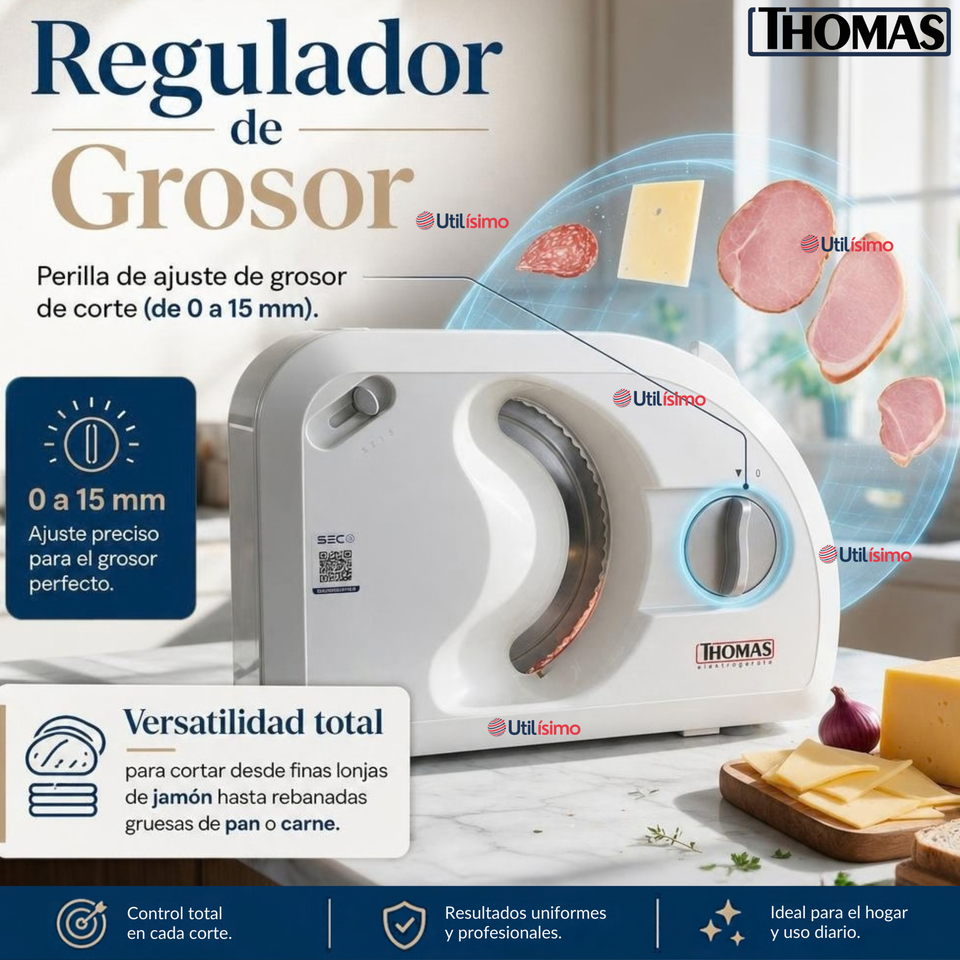 Cortadora Fiambre Rebanadora Compacta 3 Velocidades 1 A 15mm Thomas