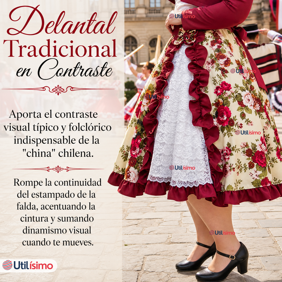 Vestido Chinita Huasa Mujer 2 Piezas Burdeo Floreado Cueca Fiestas Patrias