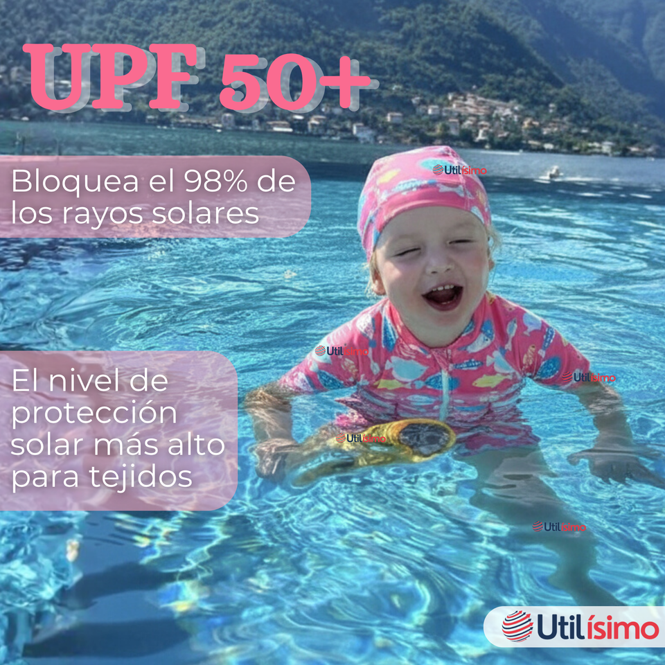 Traje de Baño Flotador Enterito Con Gorro Niña 2 Piezas 9 a 36 Meses Pink Sea