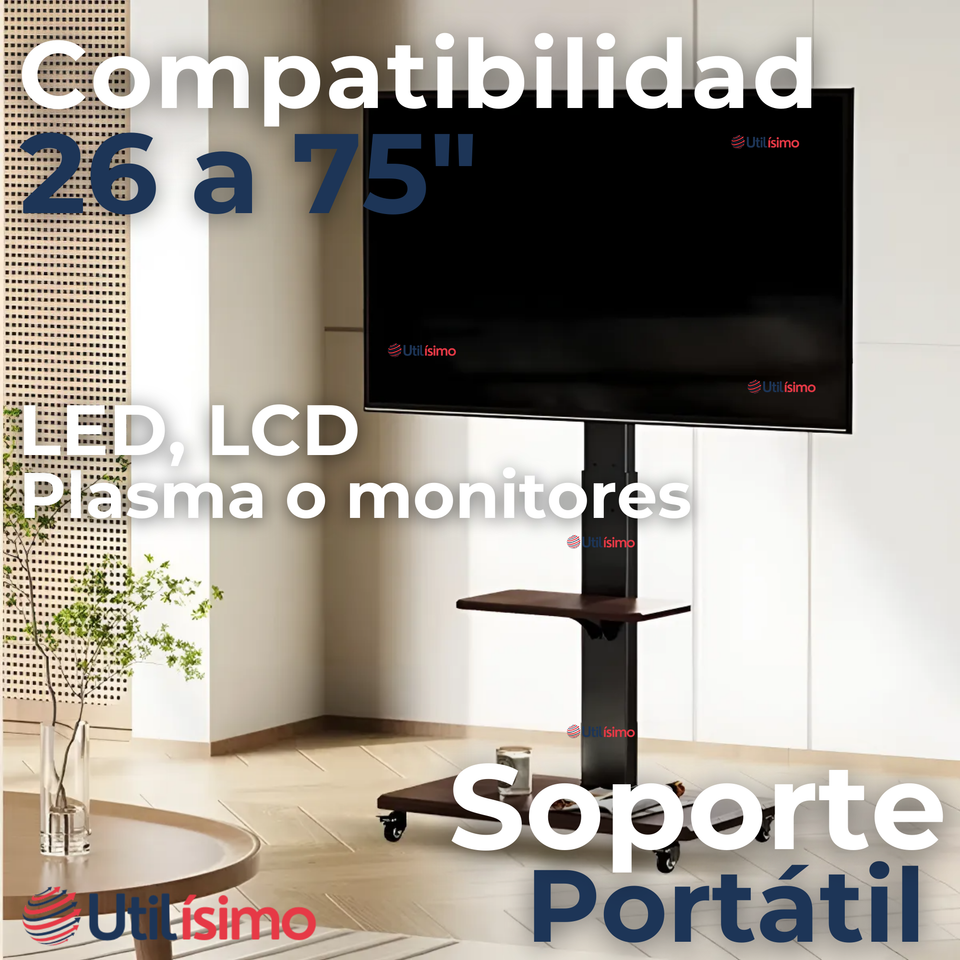 Soporte TV Premium Portátil Con Ruedas 45Kg 26 a 75 Pulgadas 26 32 40 43 50 55 60 65 70 75