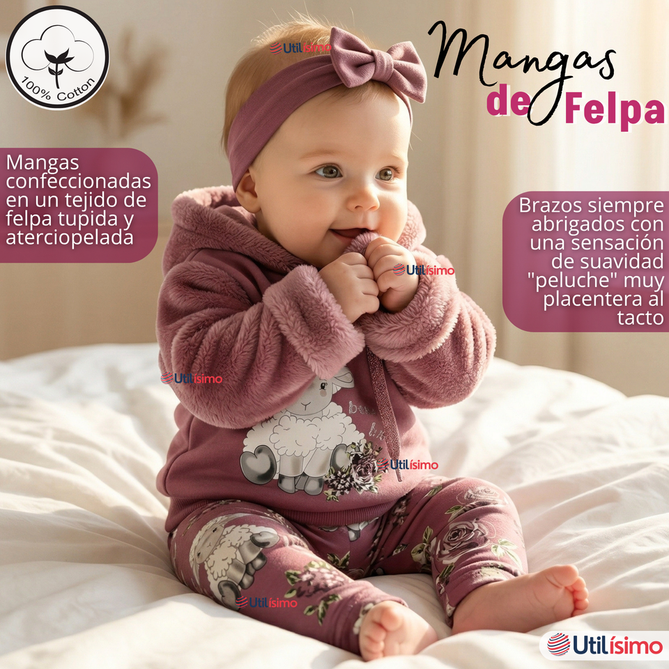 Conjunto 2 Piezas Buzo Pantalón Y Polerón Con Capucha De Algodón Morado Bebé Niña