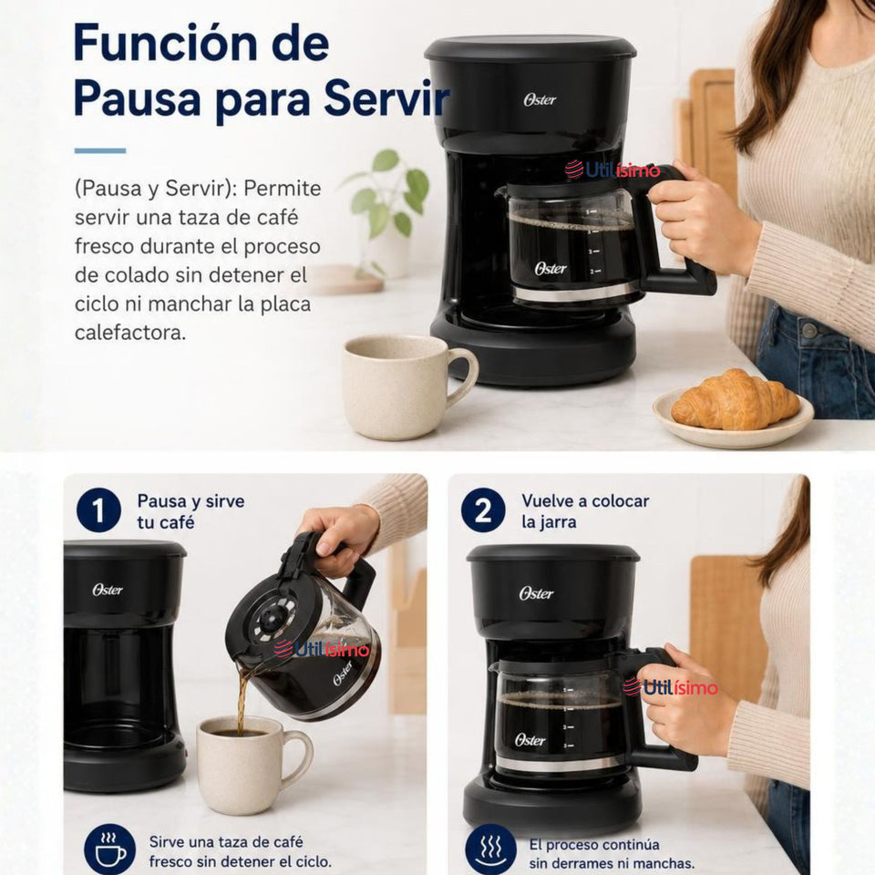 Cafetera de goteo Oster® de 5 tazas, con filtro reutilizable, Negro, BVSTDCS51B
