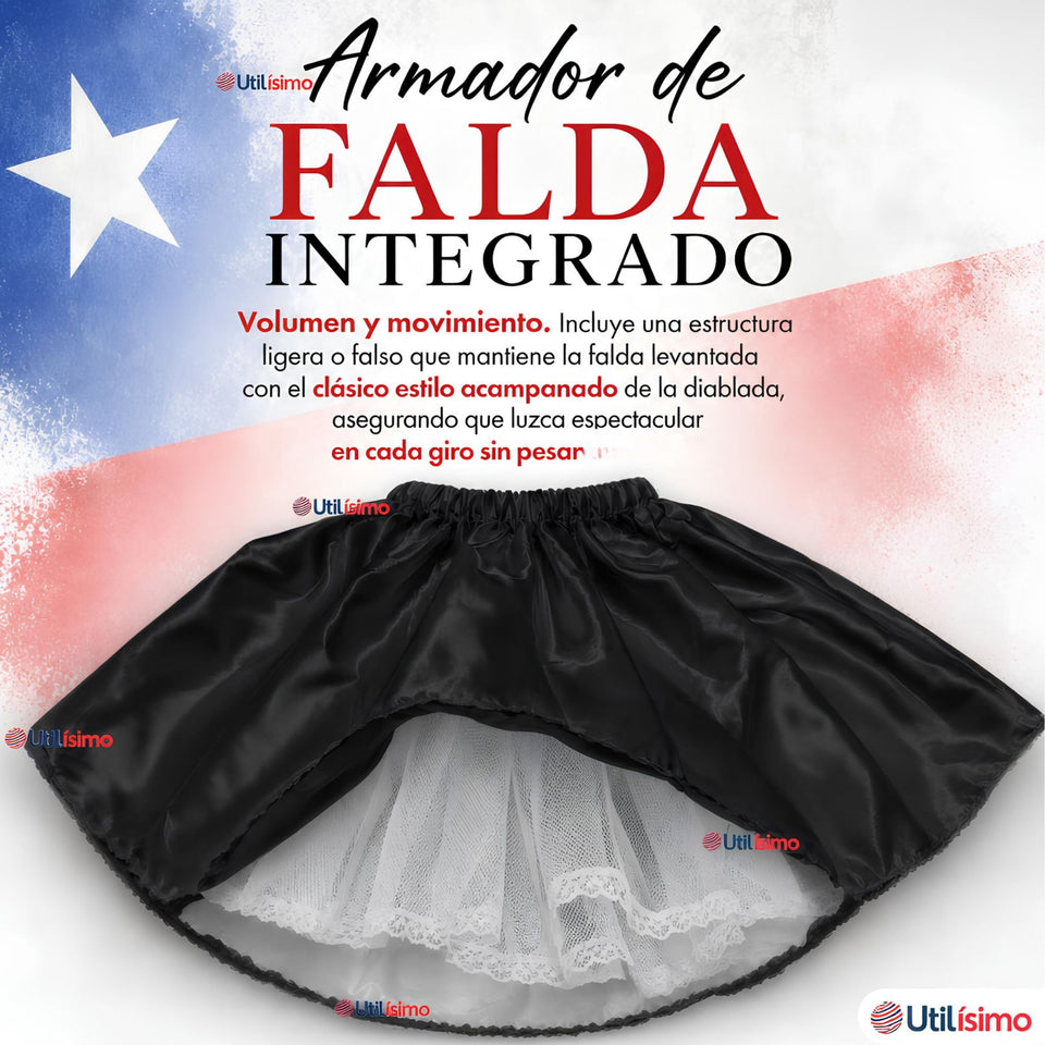 Traje Tirana Diablada Negro 3 Piezas Juvenil Baile Típico Fiestas Patrias
