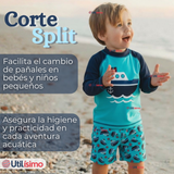 Traje de Baño Manga Larga Pantalón Corto 2 Piezas Corte Split Niño 3 a 9 años Blue Boat